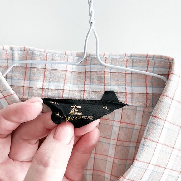 Vintage Lancer Mens Plaid Pearl Snap Button Up Western Shirt Tan Red XL Tall - Picture 4 of 8